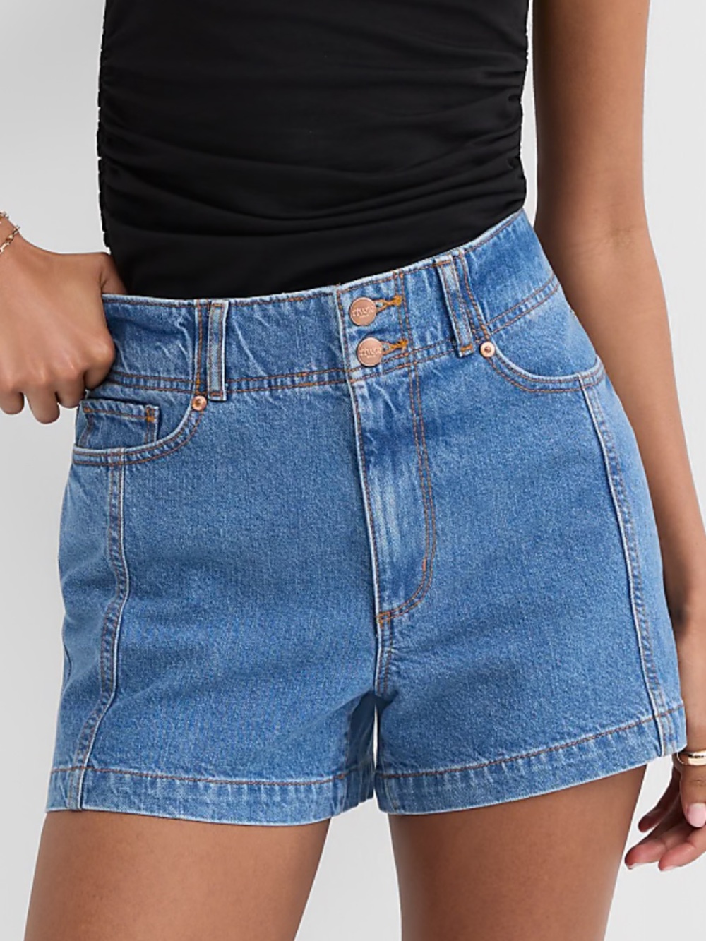 🌷 LOFT Rivete Double Shank High Rise Denim Shorts - Picture 2 of 4